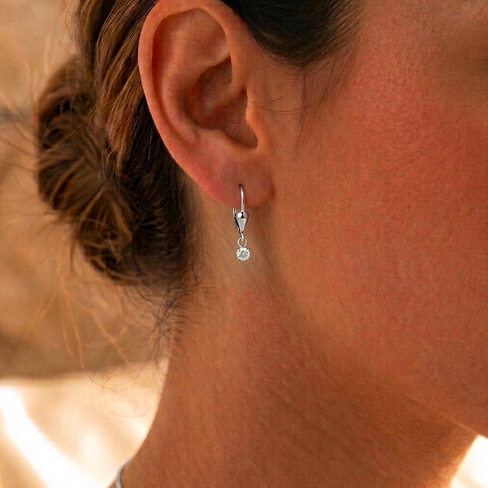 LUXURIANT Lab Grown Diamond Round-Cut Solitaire Lever Back Earring in Rhodium Overlay Sterling Silver (SI-G-H) 8590270 2
