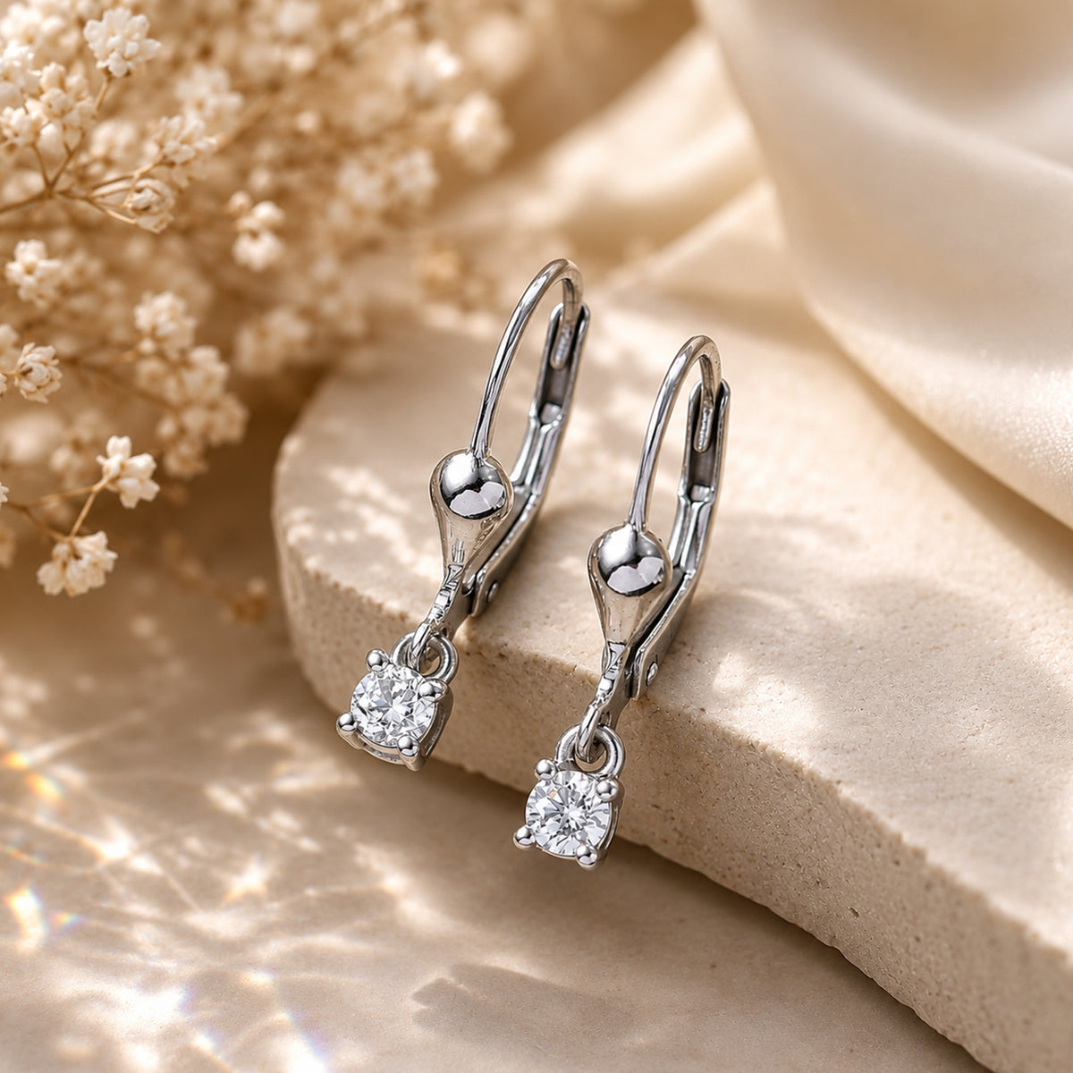 LUXURIANT Lab Grown Diamond Round-Cut Solitaire Lever Back Earring in Rhodium Overlay Sterling Silver (SI-G-H) V32682793 6