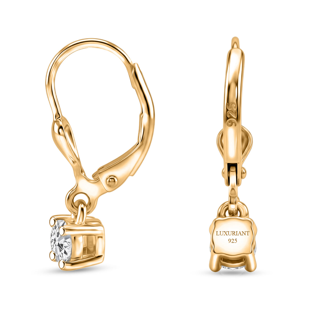 Luxuriant - Lab Grown Diamond (SI/G-H) Solitaire Lever Back Earring in 18K Vermeil Yellow Gold Plated Sterling Silver 0.50 Ct. 8590271 4