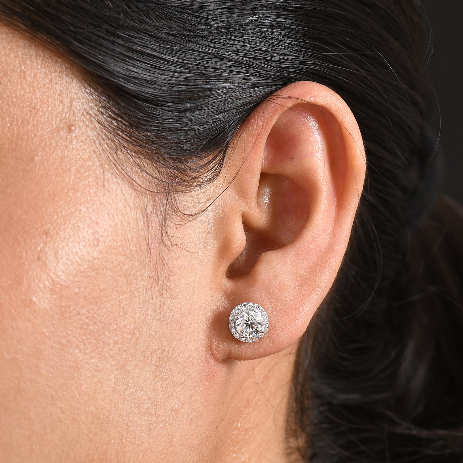 Luxuriant - Lab Grown Diamond (SI/G-H) Solitaire Stud Earring with Push Post in Rhodium Overlay Sterling Silver 2.00 Ct. 8590274 2