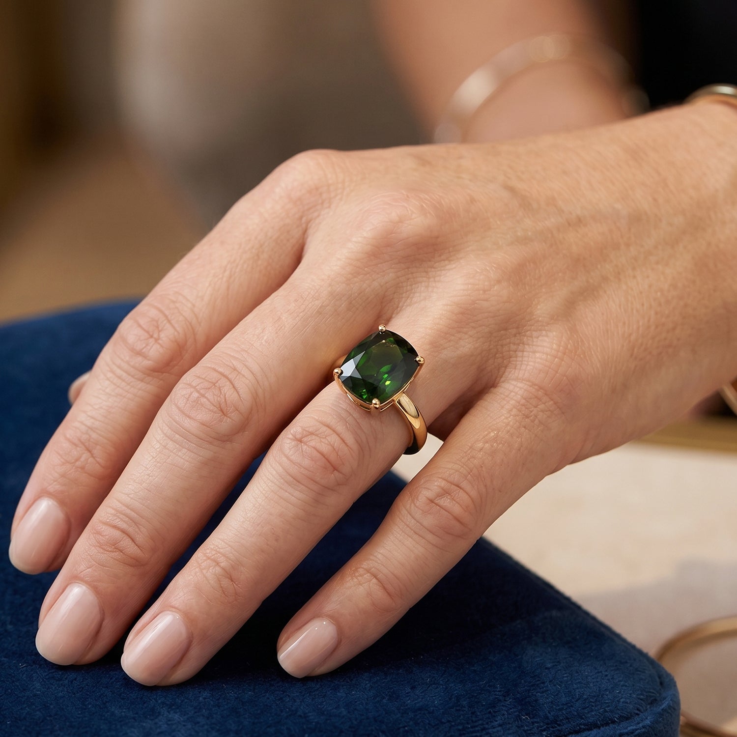 VERY RARE SIZE - 9K Yellow Gold Natural Chrome Diopside Solitaire Ring 3.00 Ct. V32522007 2