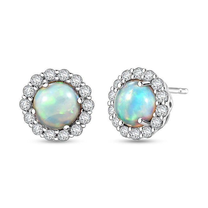 Certified and Appraised D'Joy Ethiopian Opal, Moissanite Main Stone With Surrounding Stone Earring in Rhodium OverlaySterling Silver  3.680  Ct. 8590397 1