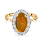 D'Joy - Ammolite & Natural White Diamond Halo Ring in 18K Vermeil Yellow Gold Plated Sterling Silver 2.47 Ct._8590588