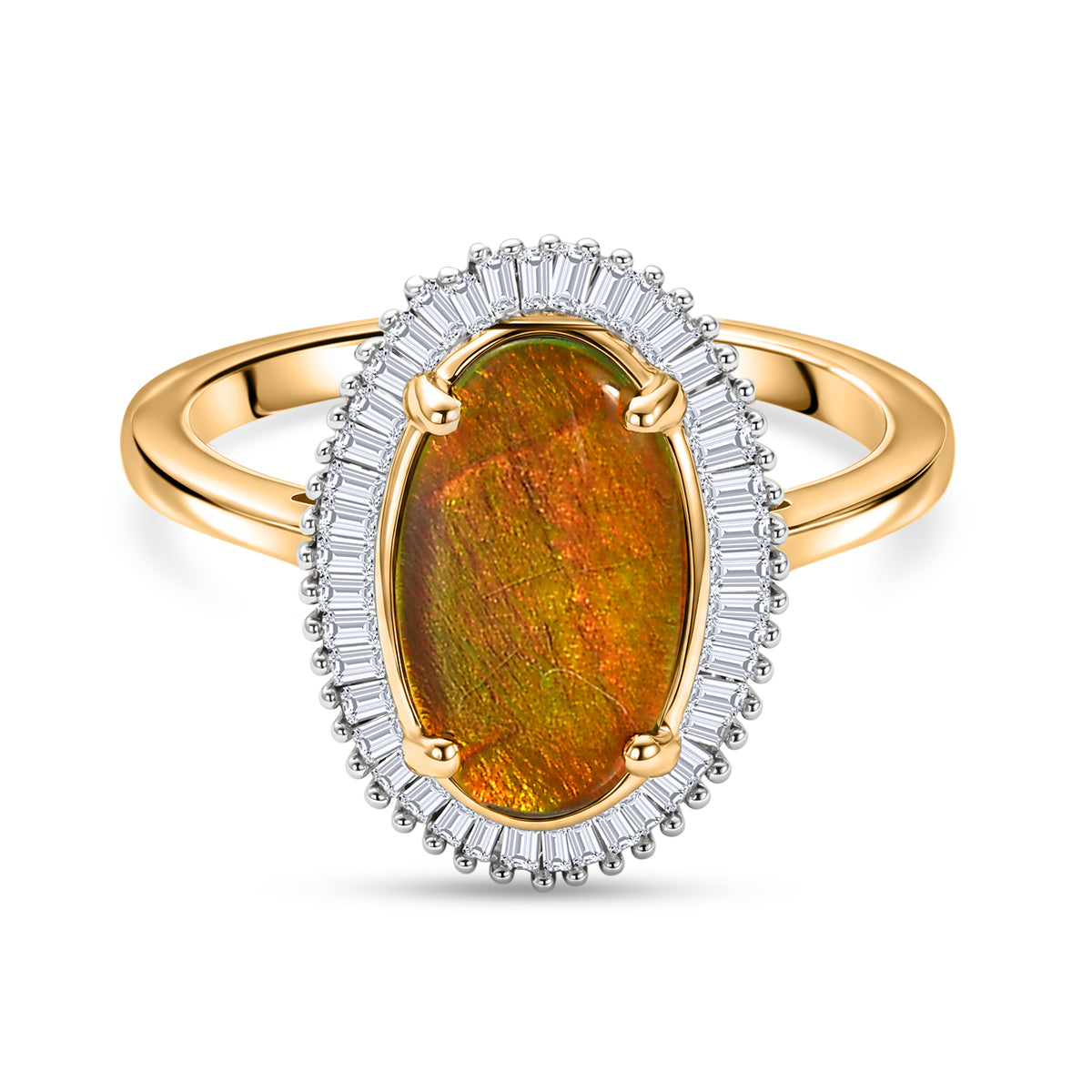 D'Joy - Ammolite &amp; Natural White Diamond Halo Ring in 18K Vermeil Yellow Gold Plated Sterling Silver 2.47 Ct. V32615837 0