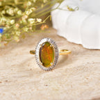D'Joy - Ammolite & Natural White Diamond Halo Ring in 18K Vermeil Yellow Gold Plated Sterling Silver 2.47 Ct._8590588_2