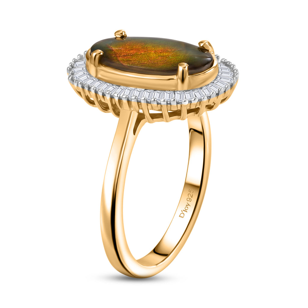 D'Joy - Ammolite & Natural White Diamond Halo Ring in 18K Vermeil Yellow Gold Plated Sterling Silver 2.47 Ct._8590588_3