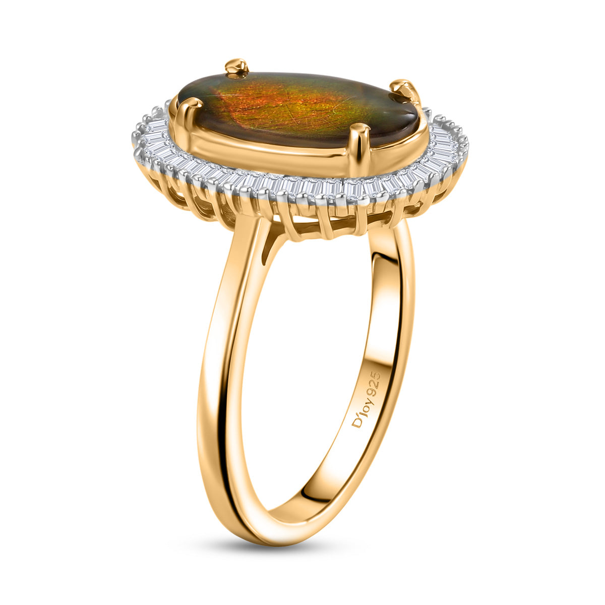 D'Joy - Ammolite &amp; Natural White Diamond Halo Ring in 18K Vermeil Yellow Gold Plated Sterling Silver 2.47 Ct. V32615837 4