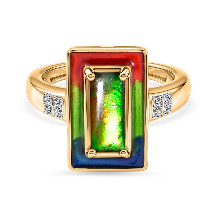 Luxuriant - Ammolite &amp; Lab Grown Diamond (SI/G-H) Prismatic Ring in 18K Vermeil Yellow Gold Plated Sterling Silver 1.20 Ct. 8590593 1