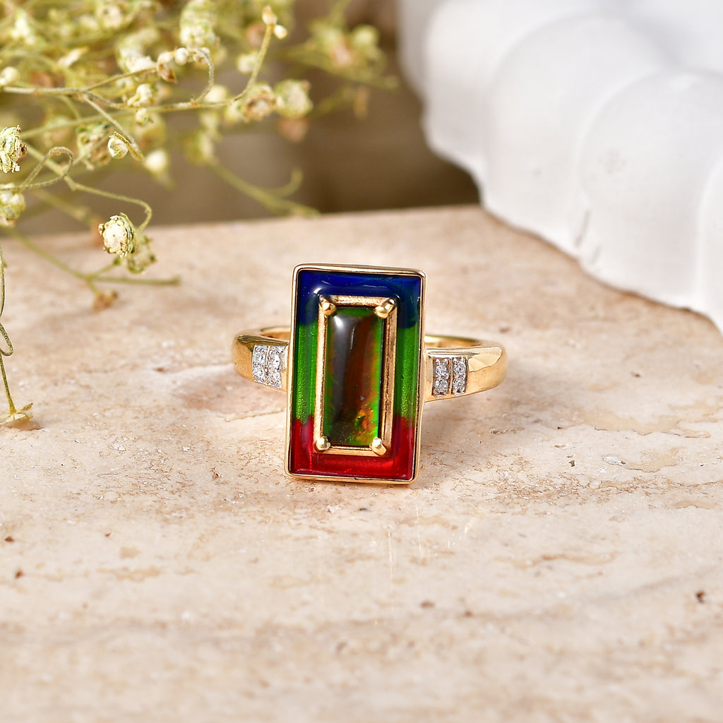 Luxuriant - Ammolite & Lab Grown Diamond (SI/G-H) Prismatic Ring in 18K Vermeil Yellow Gold Plated Sterling Silver 1.20 Ct._8590593_2