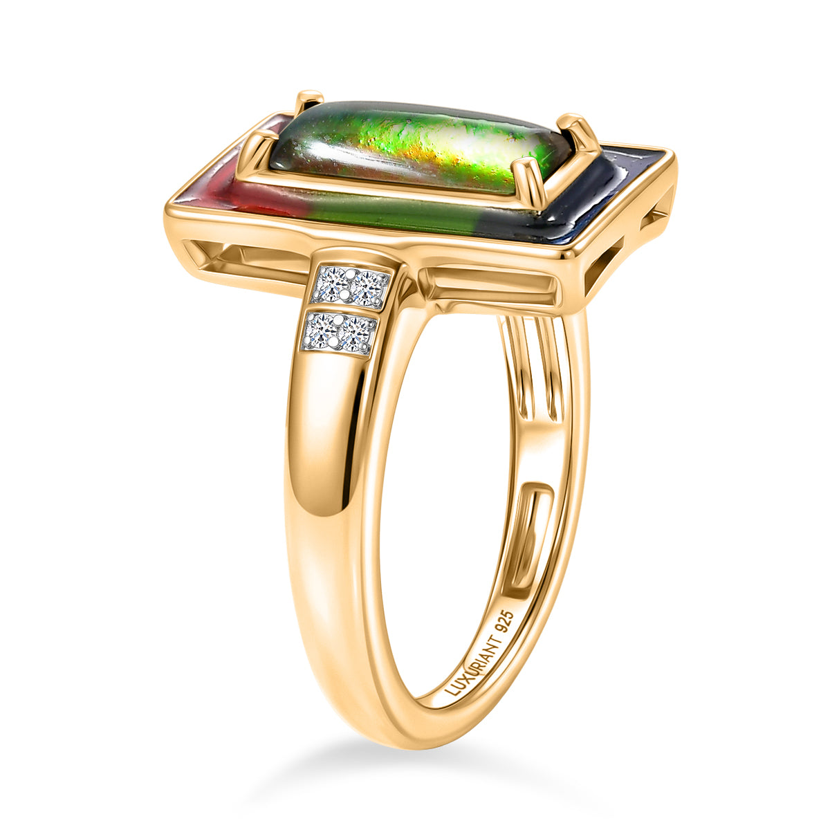 Luxuriant - Ammolite &amp; Lab Grown Diamond (SI/G-H) Prismatic Ring in 18K Vermeil Yellow Gold Plated Sterling Silver 1.20 Ct. 8590593 4