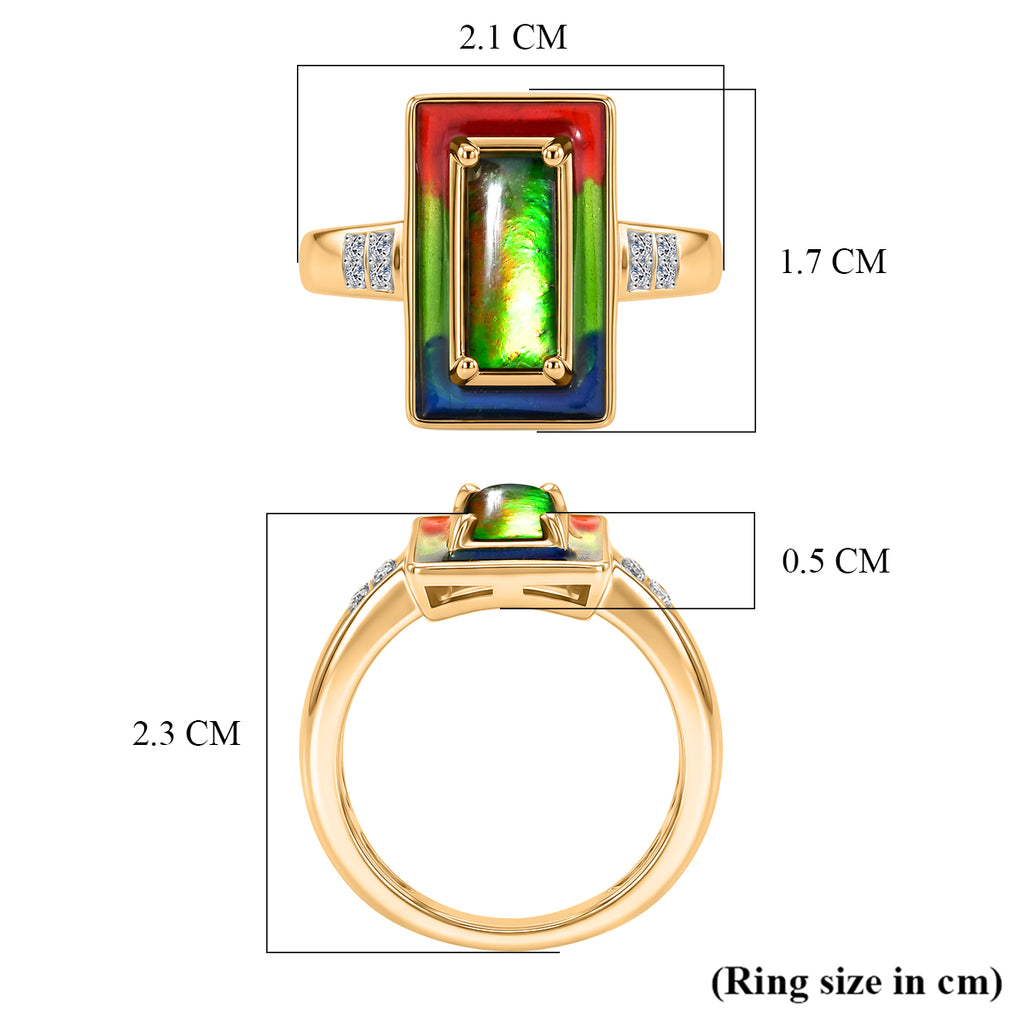 Luxuriant - Ammolite & Lab Grown Diamond (SI/G-H) Prismatic Ring in 18K Vermeil Yellow Gold Plated Sterling Silver 1.20 Ct._8590593_5