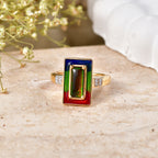 Luxuriant - Ammolite & Lab Grown Diamond (SI/G-H) Prismatic Ring in 18K Vermeil Yellow Gold Plated Sterling Silver 1.20 Ct._8590605_2