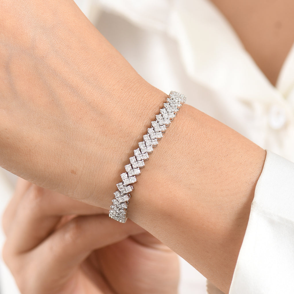 Luxuriant - Lab Grown Diamond (SI/G-H) Bracelet (Size - 7.5) with GB Lock Box in Rhodium Overlay Sterling Silver 7.12 Ct, Silver Wt. 16.00 Gms_8590670_1