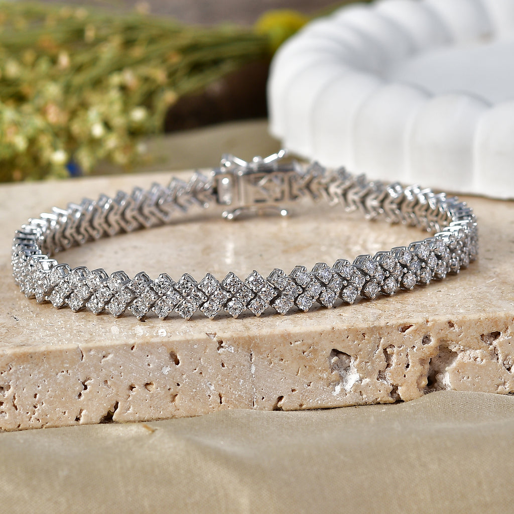 Luxuriant - Lab Grown Diamond (SI/G-H) Bracelet (Size - 7.5) with GB Lock Box in Rhodium Overlay Sterling Silver 7.12 Ct, Silver Wt. 16.00 Gms_8590670_2