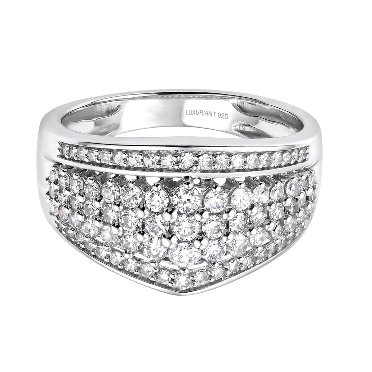 LUXURIANT 1 Ct. Lab Grown Diamond Wide Band Cluster Ring in Rhodium Overlay Sterling Silver  (SI-G-H) 8590750 0