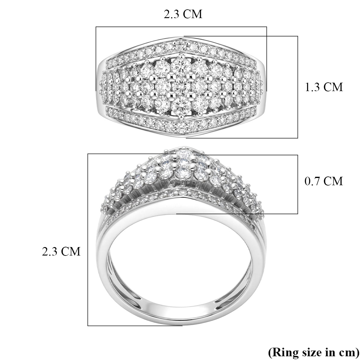 LUXURIANT 1 Ct. Lab Grown Diamond Wide Band Cluster Ring in Rhodium Overlay Sterling Silver  (SI-G-H) 8590750 6