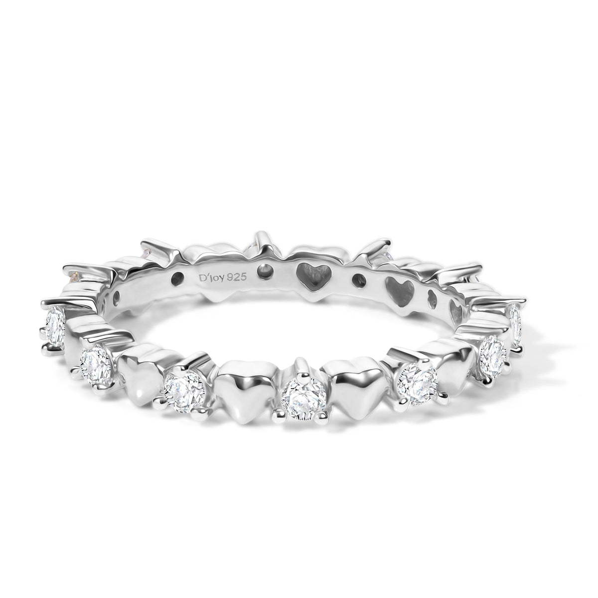 D'Joy Moissanite Heart Design Band Ring in Rhodium Overlay Sterling Silver V32516640 0