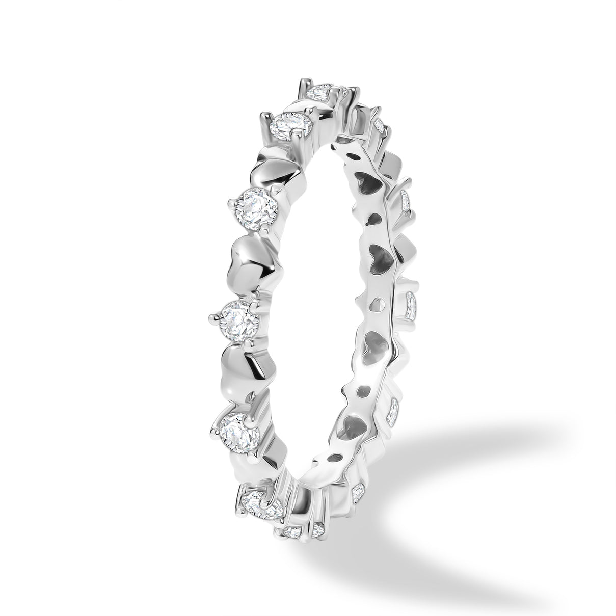 D'Joy Moissanite Heart Design Band Ring in Rhodium Overlay Sterling Silver V32516640 4