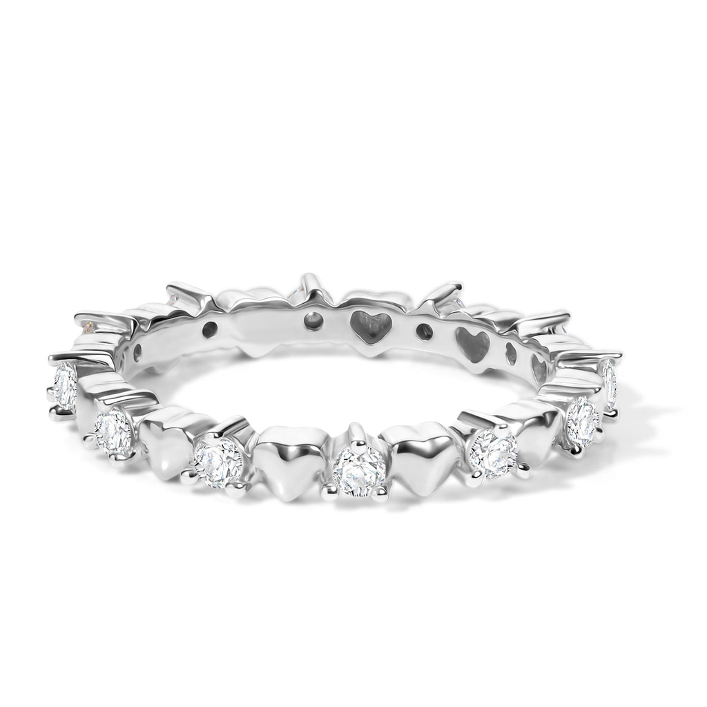 Royal Bali Collection - D'Joy Moissanite Heart Design Band Ring in Rhodium Overlay Sterling Silver_8590851_4