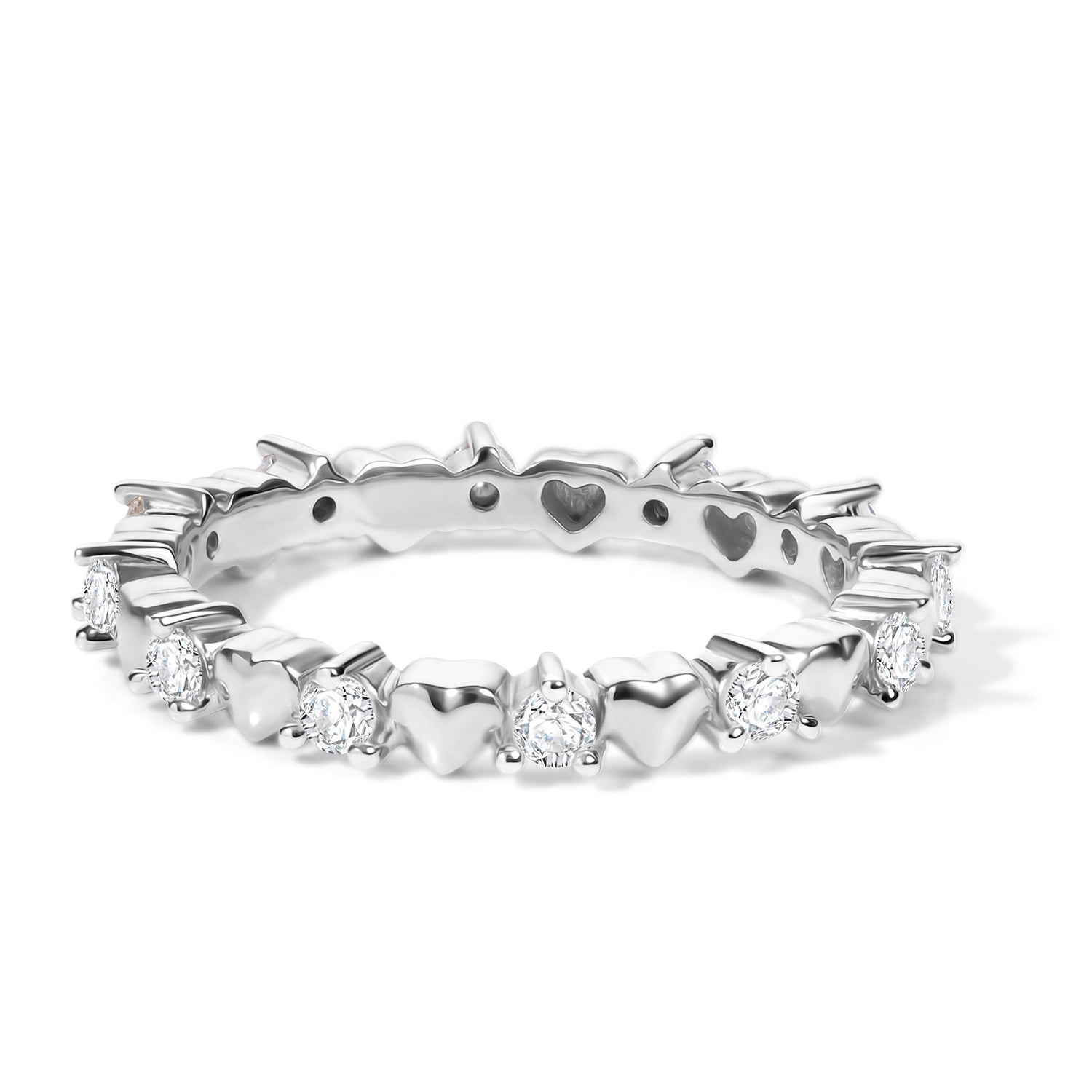 D'Joy Moissanite Heart Design Band Ring in Rhodium Overlay Sterling Silver V32516640 5