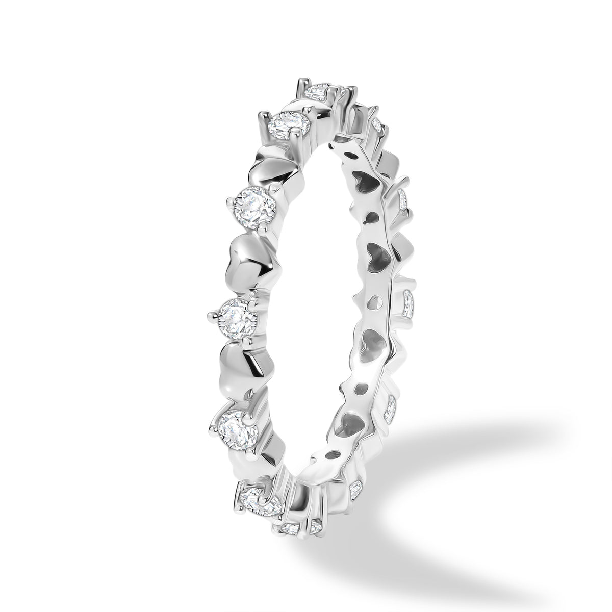 D'Joy Moissanite Heart Design Band Ring in Rhodium Overlay Sterling Silver V32575971 4