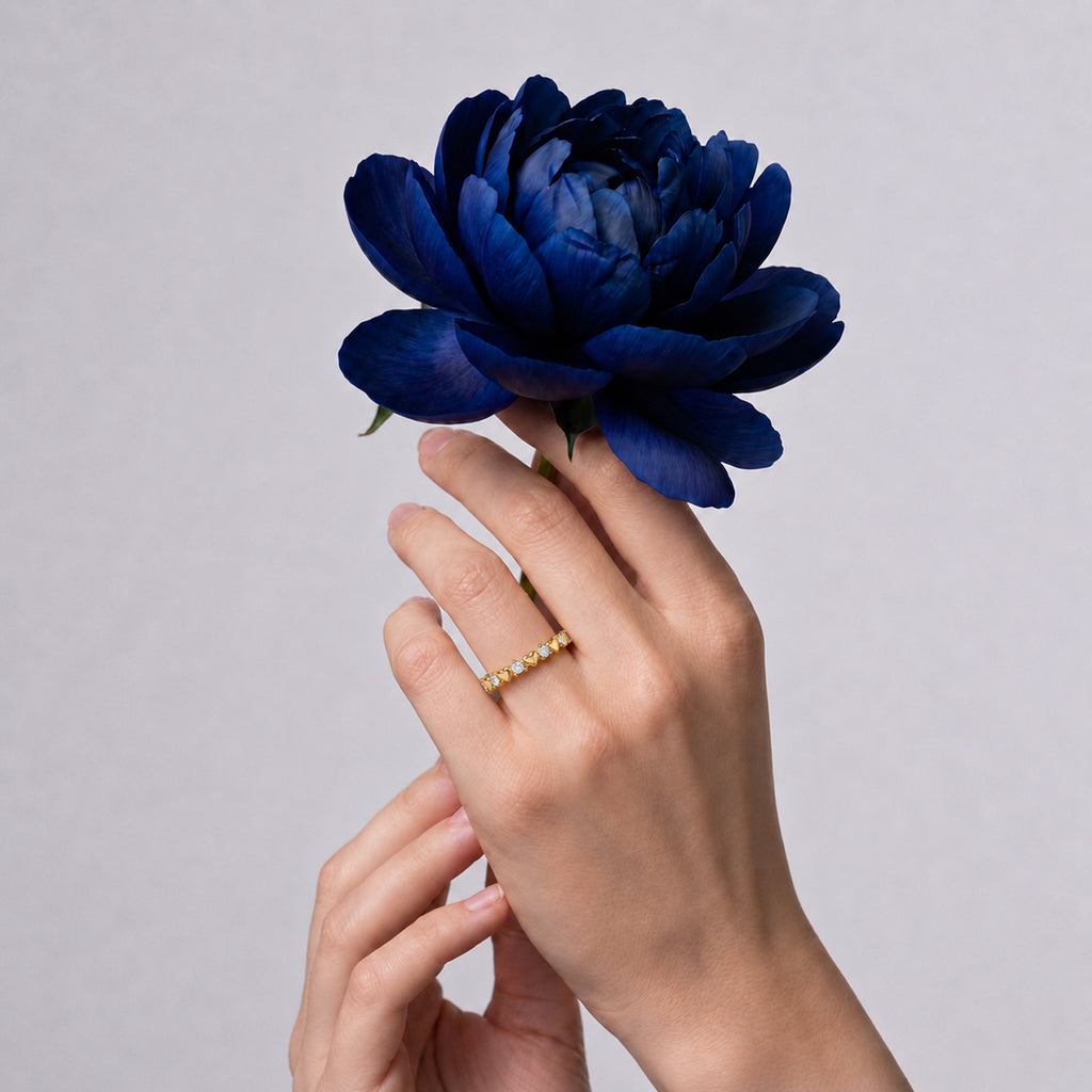 Royal Bali Collection - D'Joy Moissanite Heart Design Band Ring in 18K Vermeil Yellow Gold Plated Sterling Silver_8590878_6