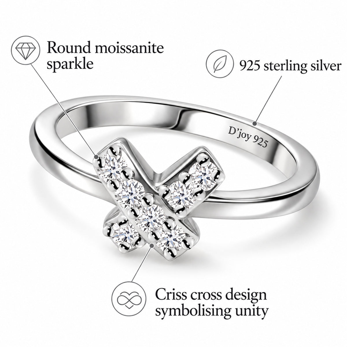 D'Joy Moissanite Ring in Rhodium Overlay Sterling Silver V32575814 4