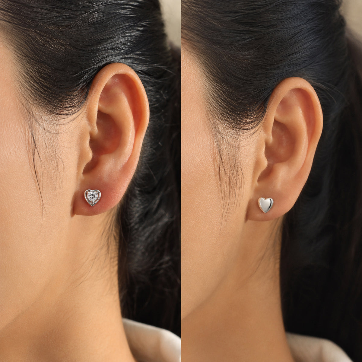 D'Joy - Moissanite Heart Stud Earring with Push Back in Rhodium Overlay Sterling Silver V32563106 2