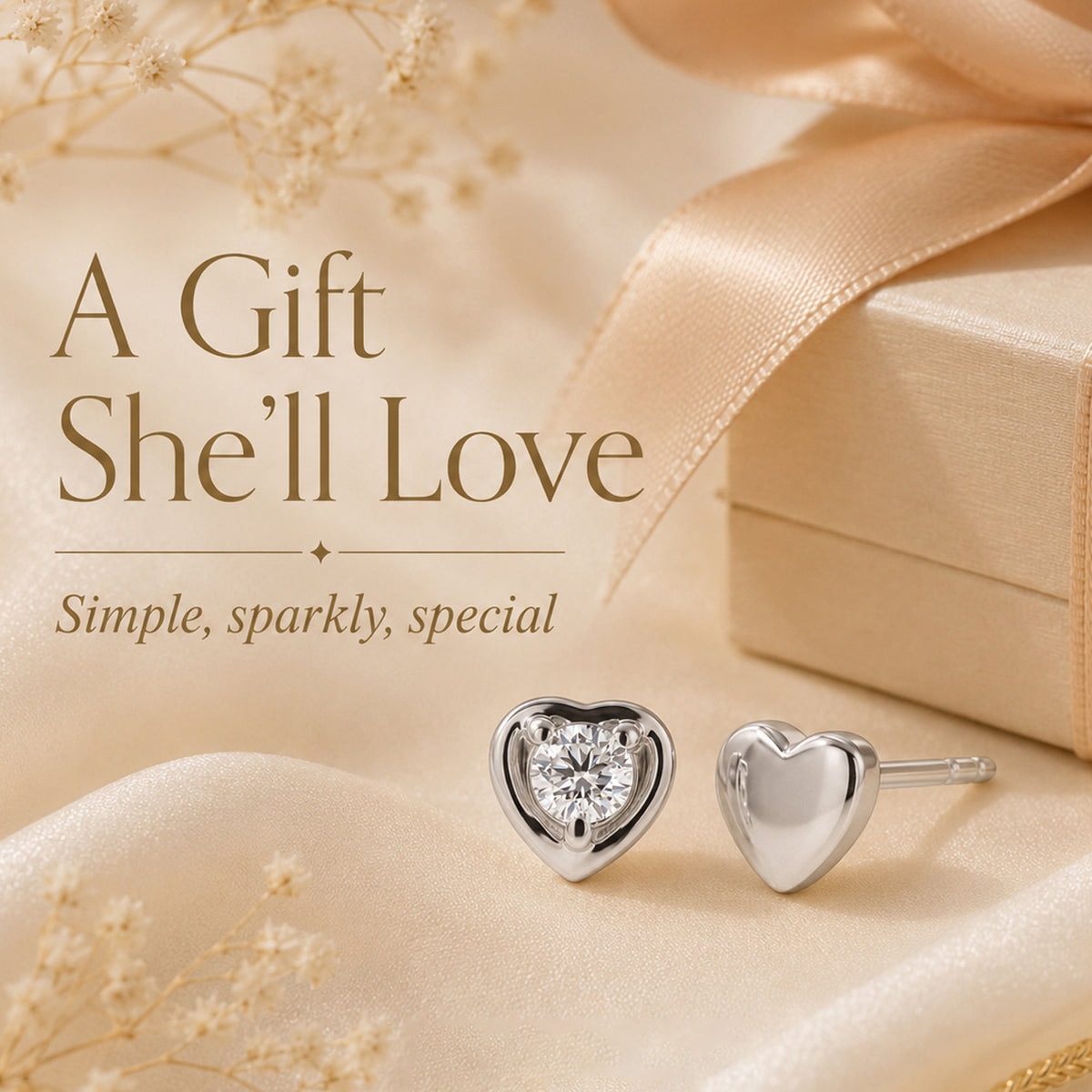 D'Joy - Moissanite Heart Stud Earring with Push Back in Rhodium Overlay Sterling Silver V32563106 3