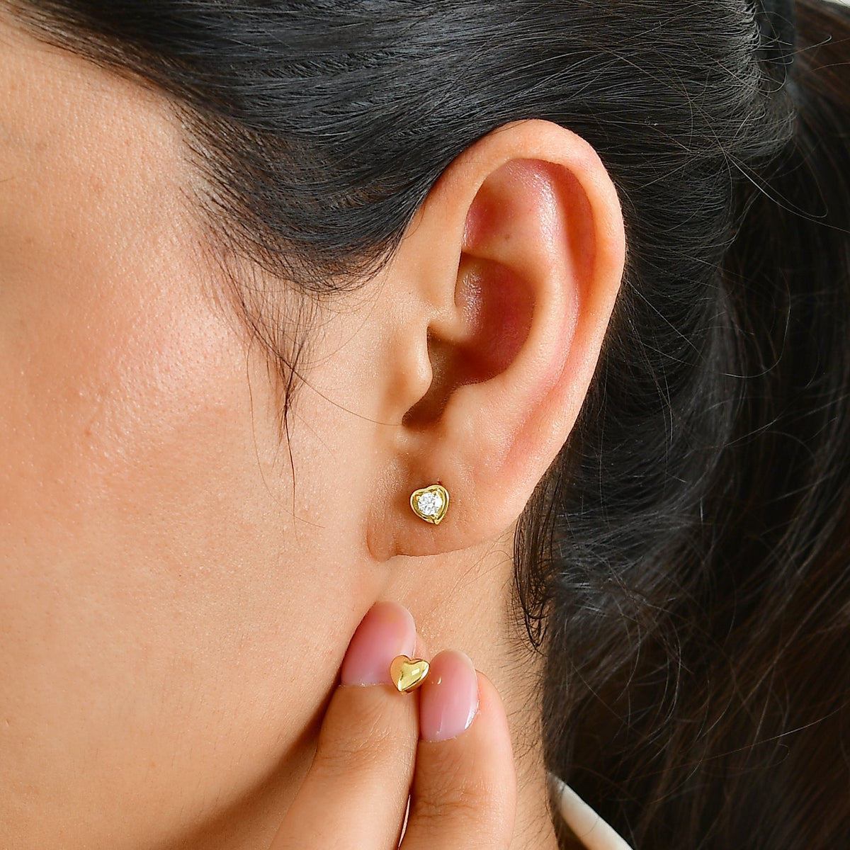 D'Joy - Moissanite Heart Stud Earring with Push Back in 18K Vermeil Yellow Gold Plated Sterling Silver V32568267 2