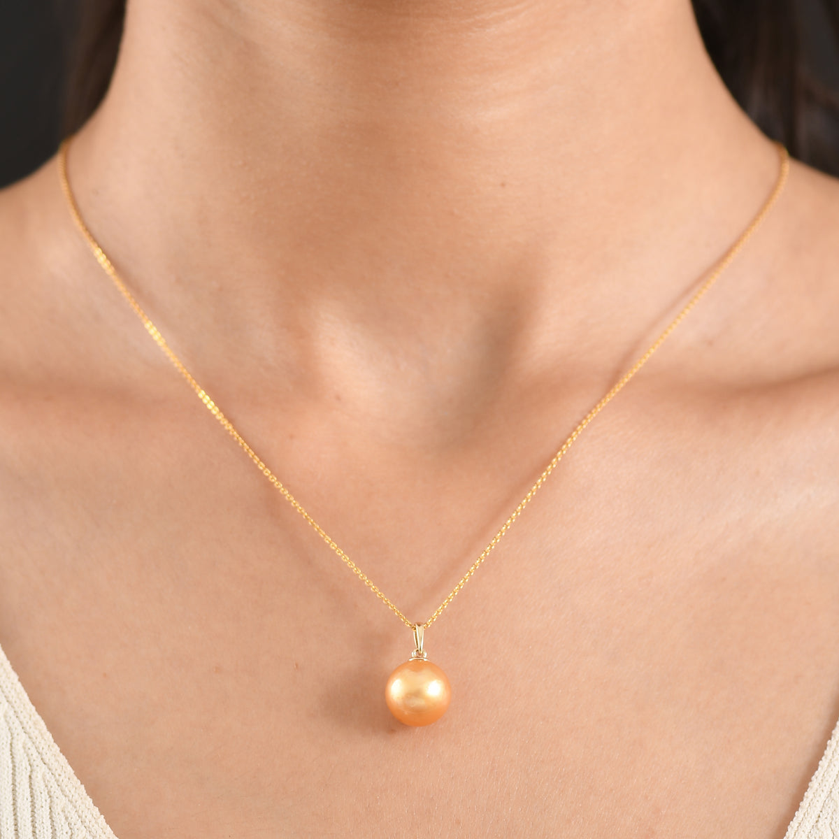 9K Yellow Gold AAAA Golden South Sea Pearl (10-12mm) Ball Drop Pendant V32512555 2