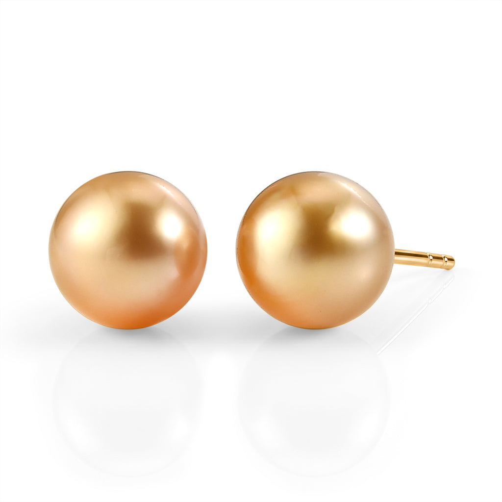 Royal Bali Collection - 9K Yellow Gold AAAA Golden South Sea Pearl (10-12mm) Earring with Push Post_8591116