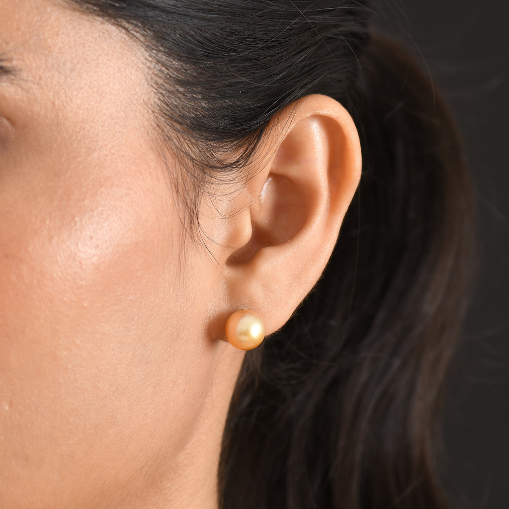 Royal Bali Collection - 9K Yellow Gold AAAA Golden South Sea Pearl (10-12mm) Earring with Push Post_8591116_1