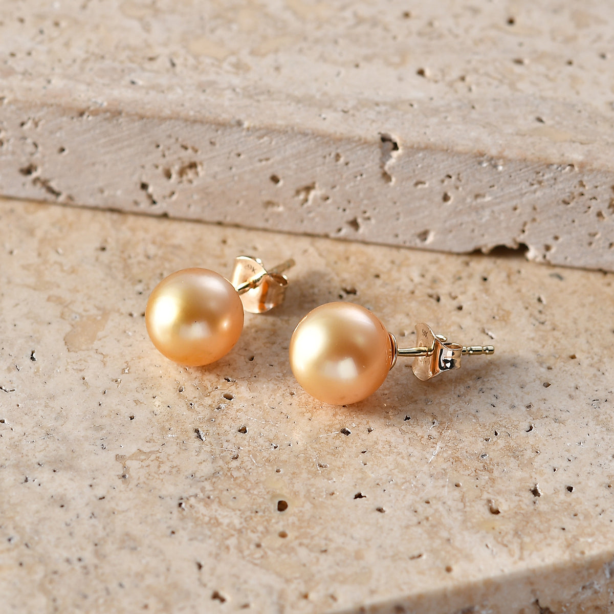 9K Yellow Gold AAAA Golden South Sea Pearl (10-12mm) Stud Ball Earring with Push Post V32517618 3