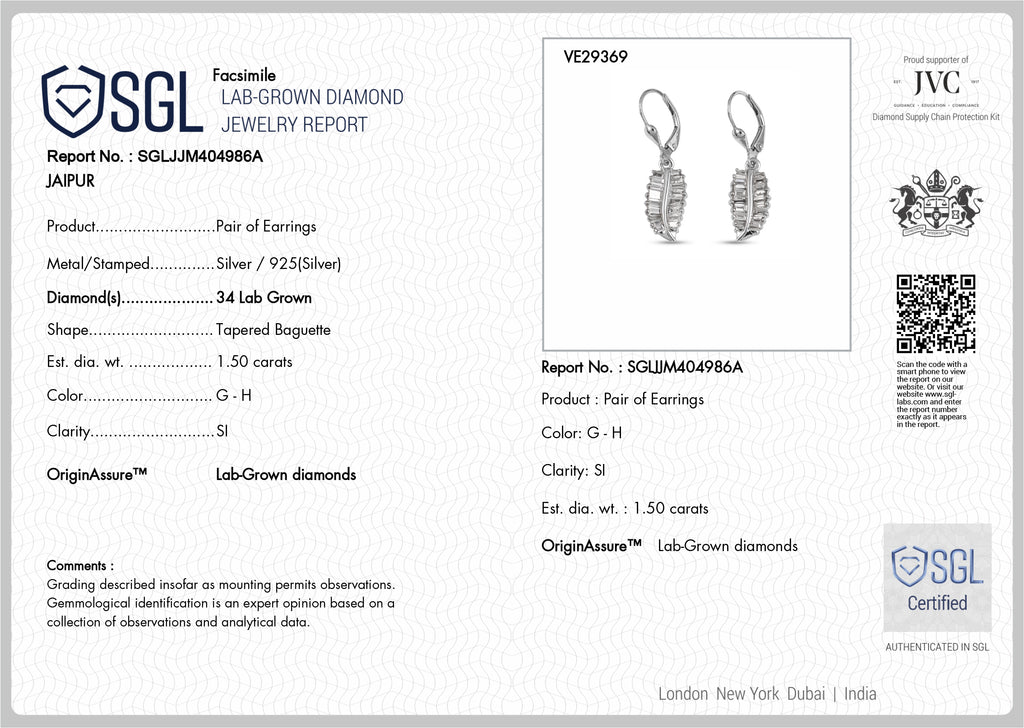 Rachel Galley - SGL Certified Lab Grown Diamond (SI/G-H) Earring with Lever Back in Rhodium Overlay Sterling Silver 1.50 Ct._8591120_5