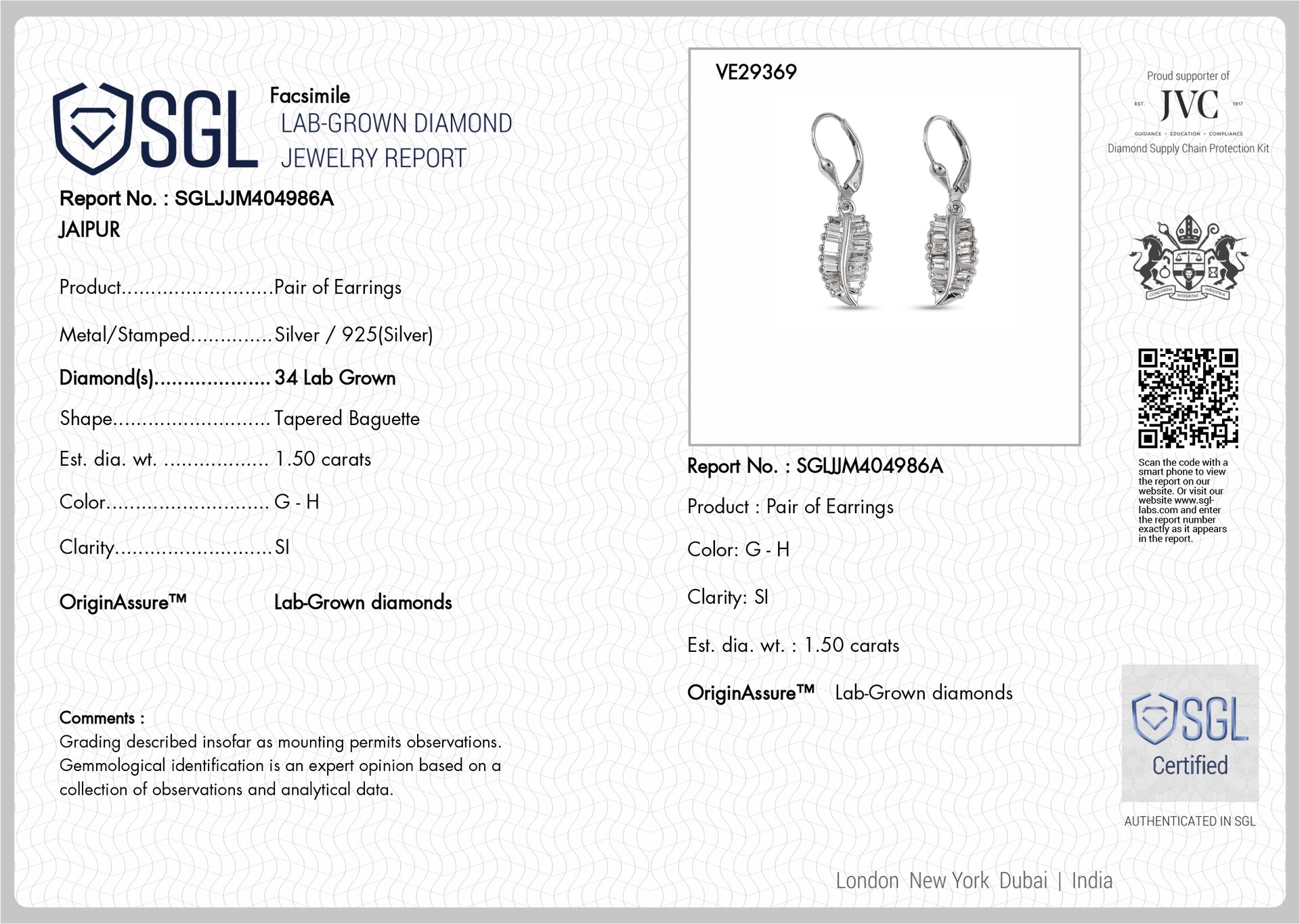 Rachel Galley - SGL Certified Lab Grown Diamond (SI-G-H) Earring with Lever Back in Rhodium Overlay Sterling Silver 1.50 Ct. 8591120 5