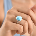 D'Joy - Natural Larimar Solitaire Ring in Rhodium Overlay Sterling Silver 13.60 Ct._8591174_1