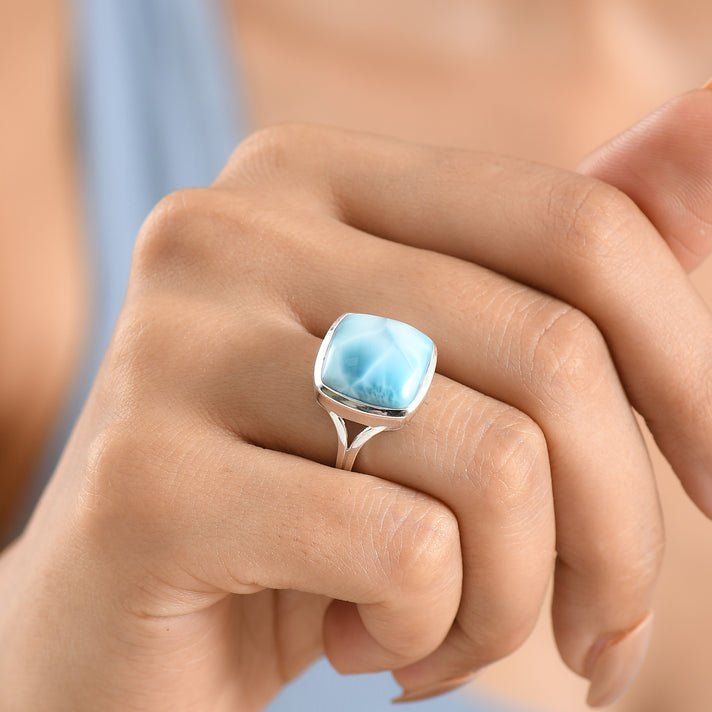 D'Joy - Natural Larimar Solitaire Ring in Rhodium Overlay Sterling Silver 13.60 Ct. 8591174 2