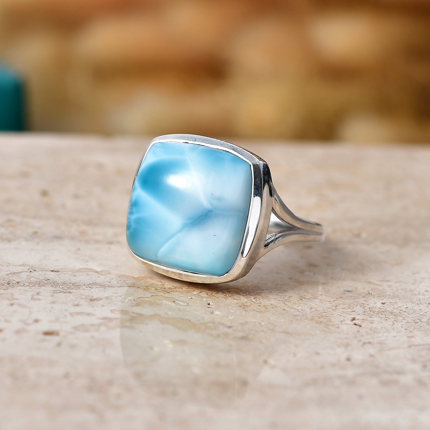 D'Joy - Natural Larimar Solitaire Ring in Rhodium Overlay Sterling Silver 13.60 Ct. 8591174 3