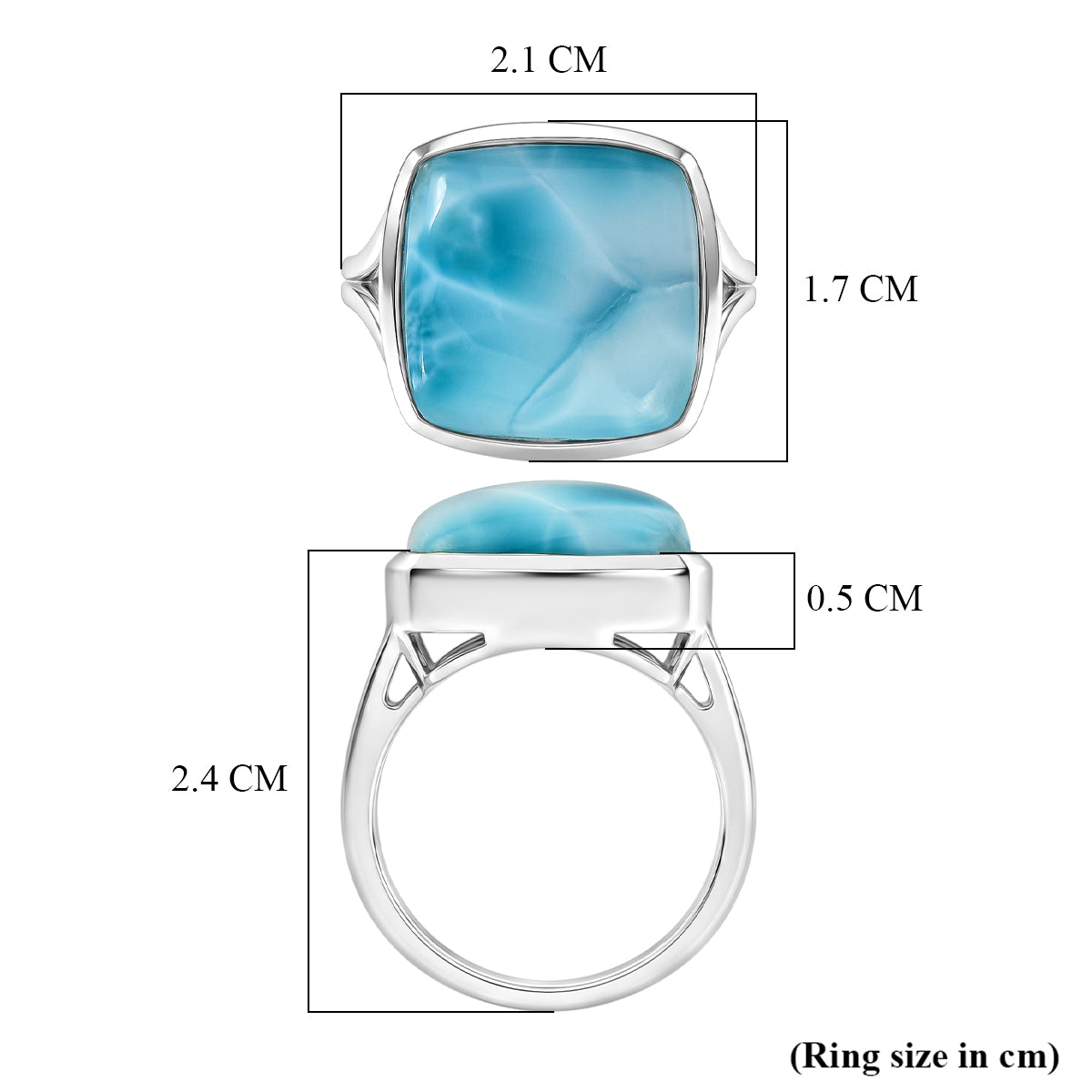D'Joy - Natural Larimar Solitaire Ring in Rhodium Overlay Sterling Silver 13.60 Ct. 8591174 6