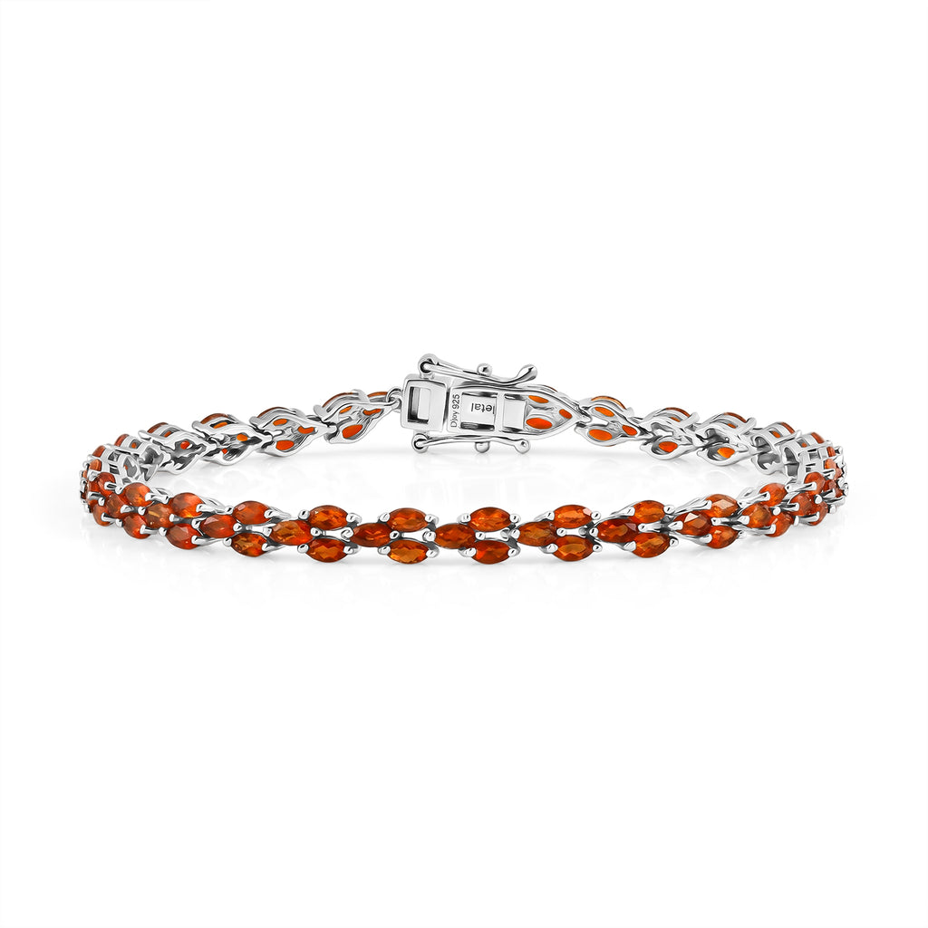 D'Joy - Natural Crimson Fire Opal Tennis Bracelet (Size - 7.5) with GB Lock Box in Rhodium Overlay Sterling Silver 4.37 Ct._8591176