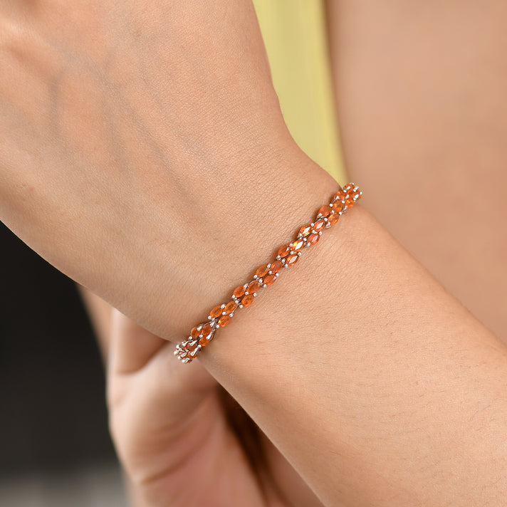 D'Joy - Natural Crimson Fire Opal Tennis Bracelet (Size - 7.5) with GB Lock Box in Rhodium Overlay Sterling Silver 4.37 Ct. 8591176 2