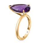 THE ROYAL ORCHID - 9K Yellow Gold AAA Zambian Amethyst Pear Cut Solitaire Ring 6.80 Ct._8591191_3