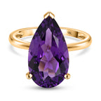 THE ROYAL ORCHID - 9K Yellow Gold AAA Zambian Amethyst Pear Cut Solitaire Ring 6.80 Ct._8591192
