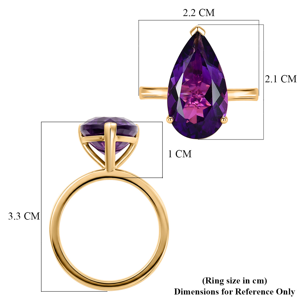 THE ROYAL ORCHID - 9K Yellow Gold AAA Amethyst Pear Cut Solitaire Ring 6.80 Ct. V32526073 6
