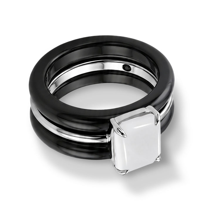GP - Natural White Jade, Black Jade &amp; Blue Sapphire Ring in Rhodium Overlay Sterling Silver 18.70 Ct. 8591520 1
