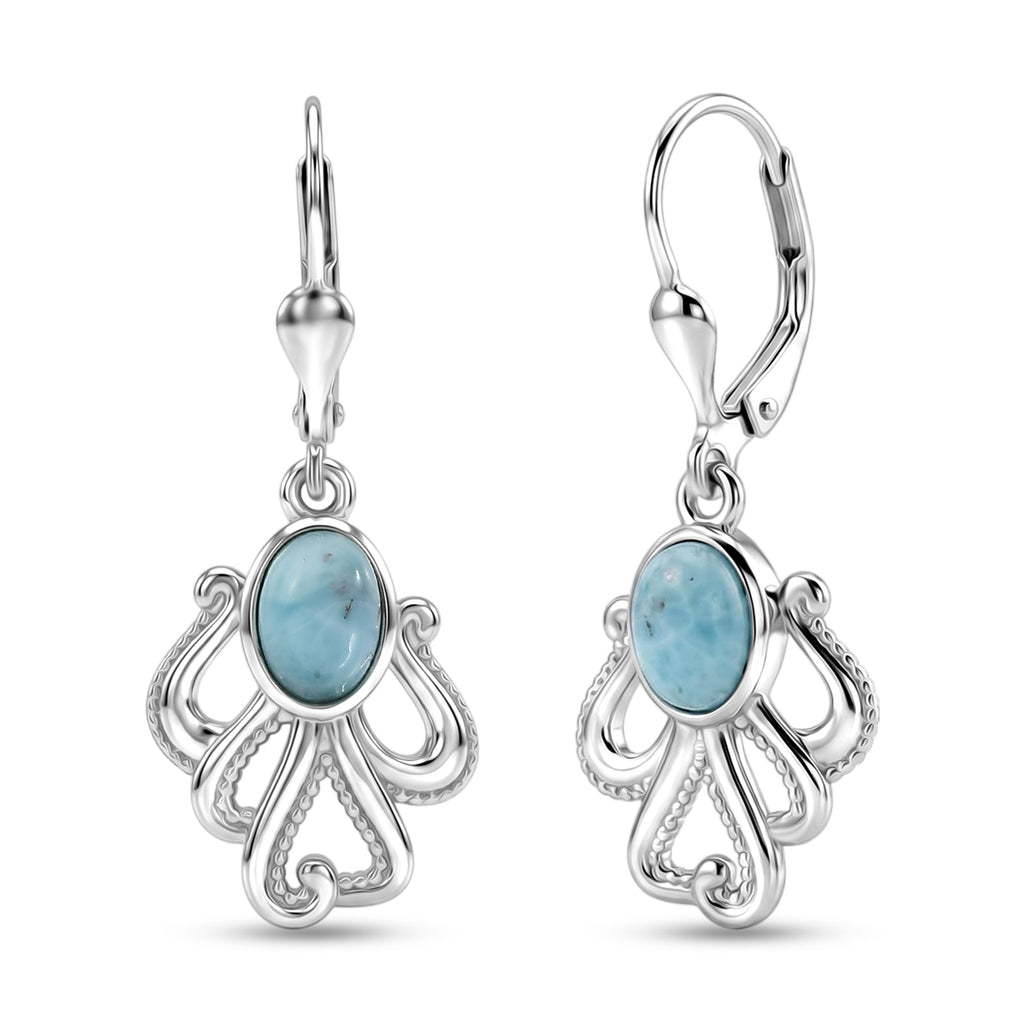 D'Joy - Natural Larimar Lever Back Octopus Earring in Platinum Overlay Sterling Silver 1.00 Ct._8591558