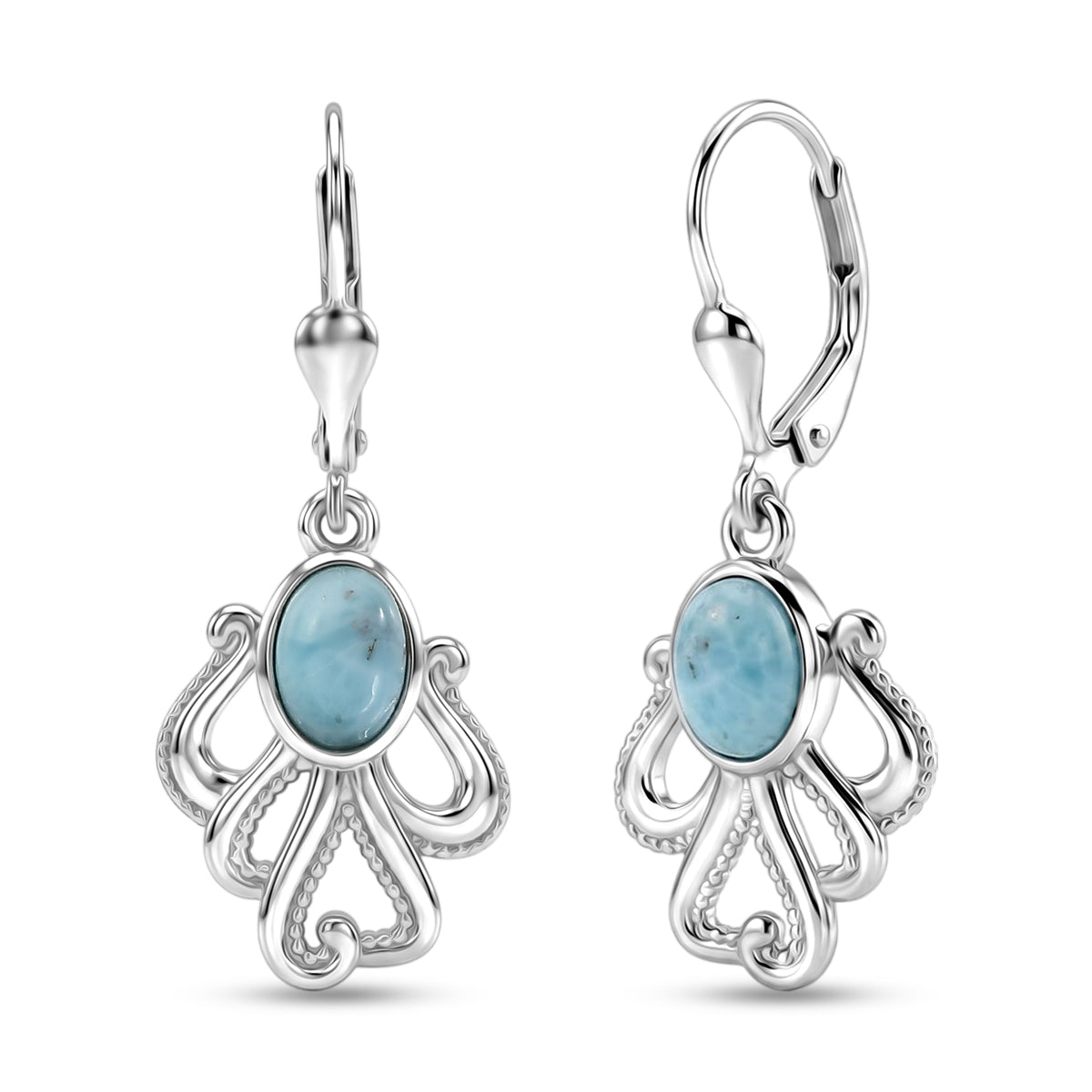 D'Joy - Natural Larimar Lever Back Octopus Earring in Platinum Overlay Sterling Silver 1.00 Ct. 8591558 0