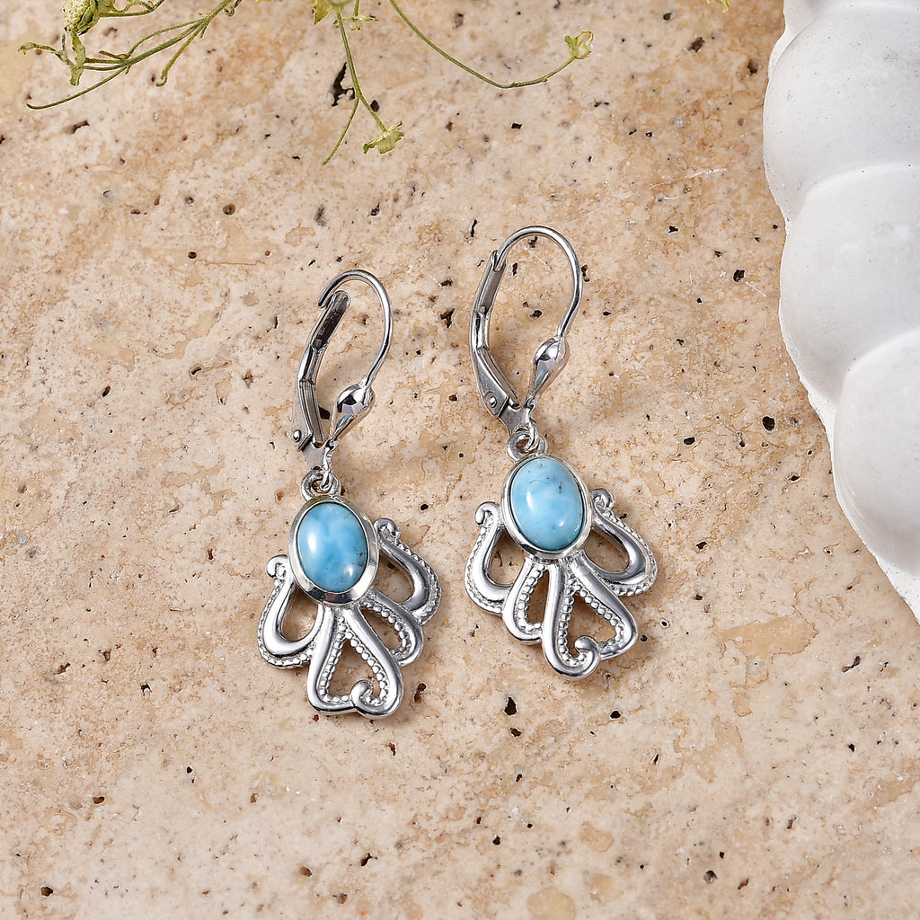 D'Joy - Natural Larimar Lever Back Octopus Earring in Platinum Overlay Sterling Silver 1.00 Ct._8591558_2