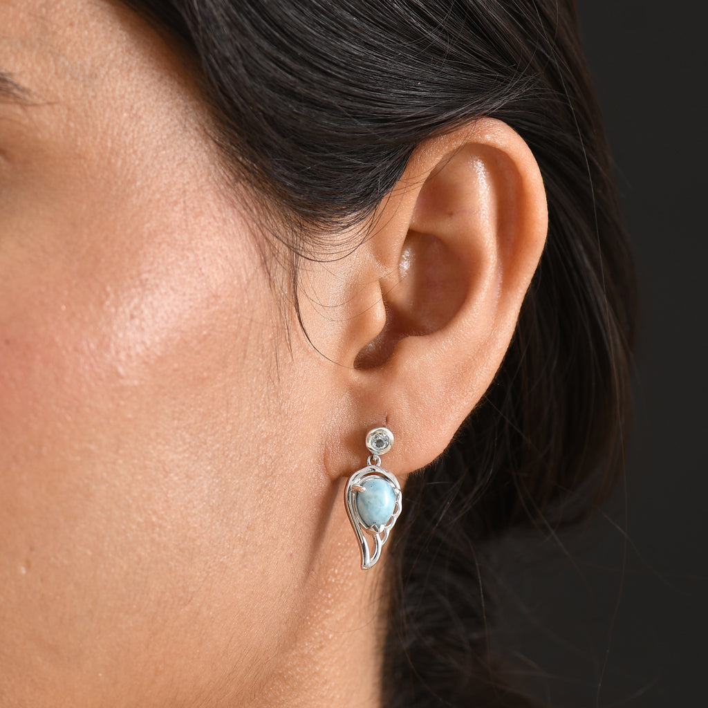 D'Joy - Natural Larimar & Skyblue Topaz Angel Wings Earring with Push Post in Platinum Overlay Sterling Silver 3.00 Ct._8591575_1